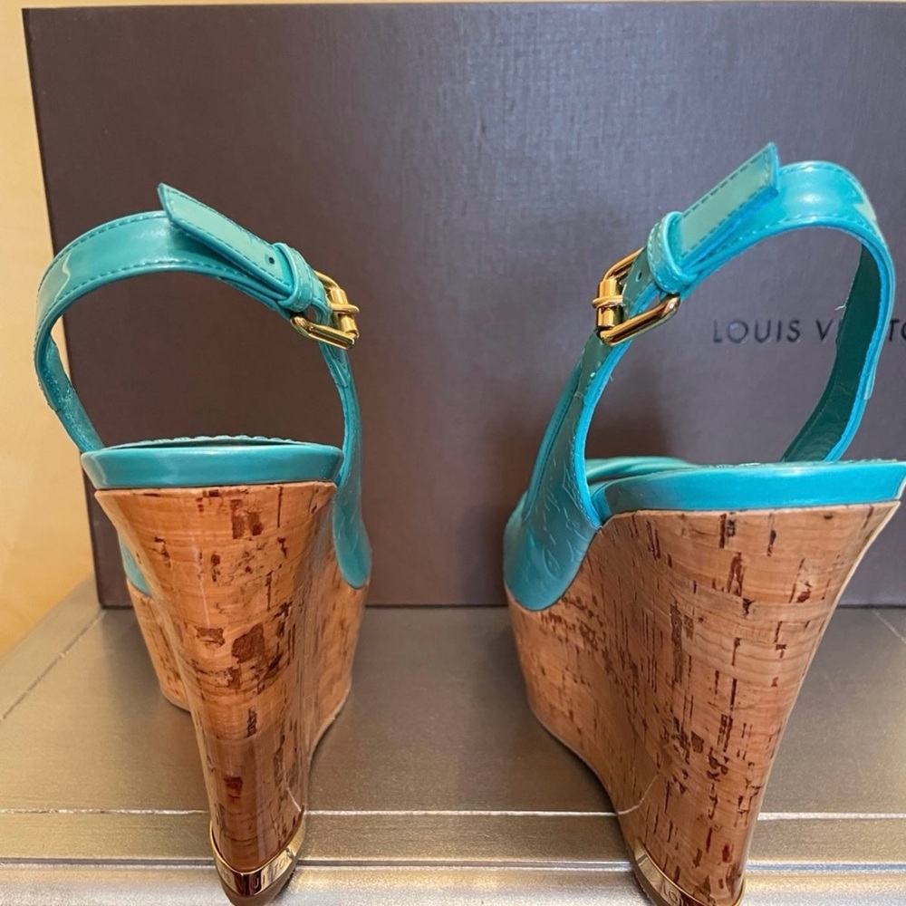 Louis Vuitton Aqua Blue Wedge Sandals - Picture 3 of 6